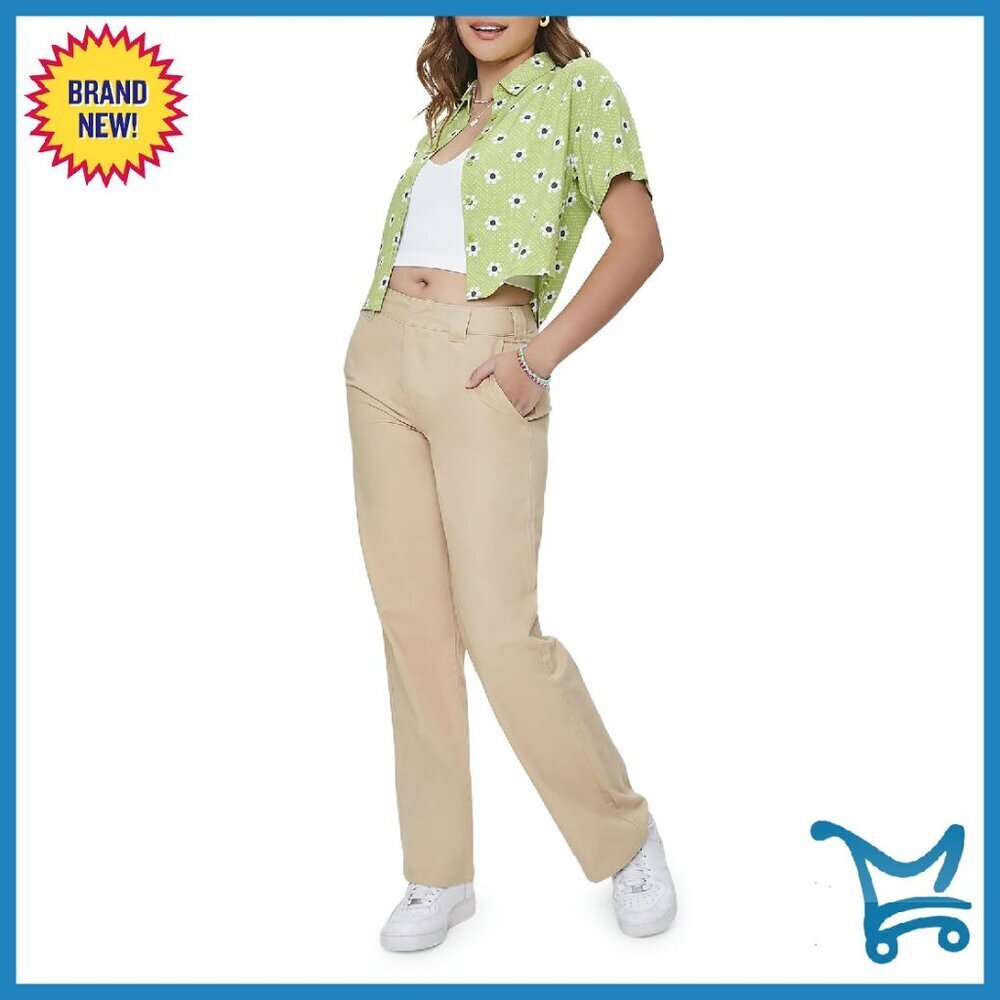 Straight Leg Twill Pants - Versatile Fit with Pockets & Belt Loops